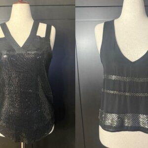 Bebe & Noir Black Sequin Beaded Tank Tops M / L & Earrings Statement Bundle